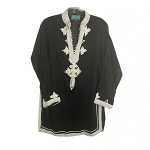 Taj by Sabrina Crippa Black with White Sequins Tunic Size Medium Beach Coverup